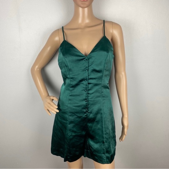ENDLESS ROSE GREEN SATIN BUTTON FRONT ROMPER - Picture 2 of 8